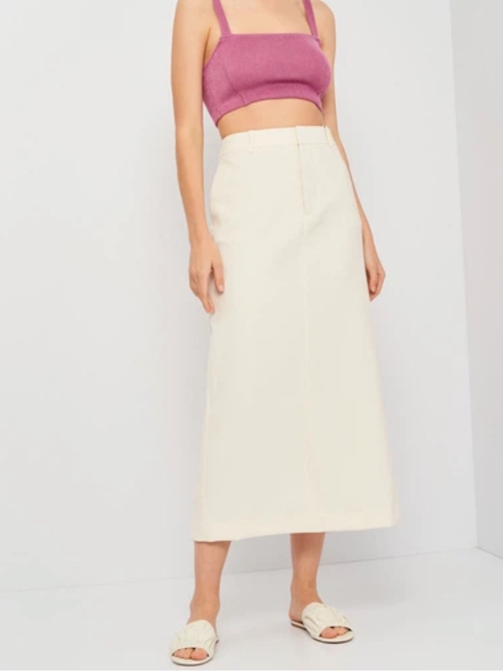 Zara NWT White Back Slit Midi Skirt Sz XS